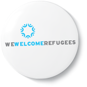 We welcome refugees badge at Amie's Community Care in Portland, Oregon